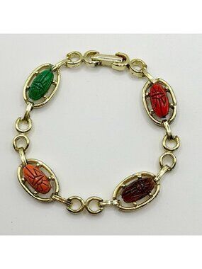 Vintage Colorful Scarab Bracelet Multicolor Plastic Stones‎